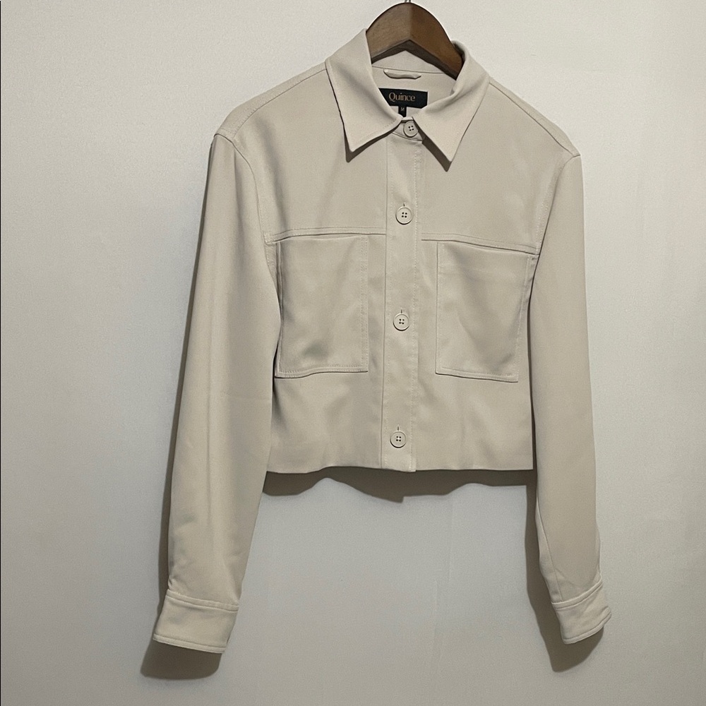 🛑NOT FOR SALE 🛑SOLD🛑Quince Women's Cropped Jacket Beige Blazer Sz Medium - Picture 4 of 14